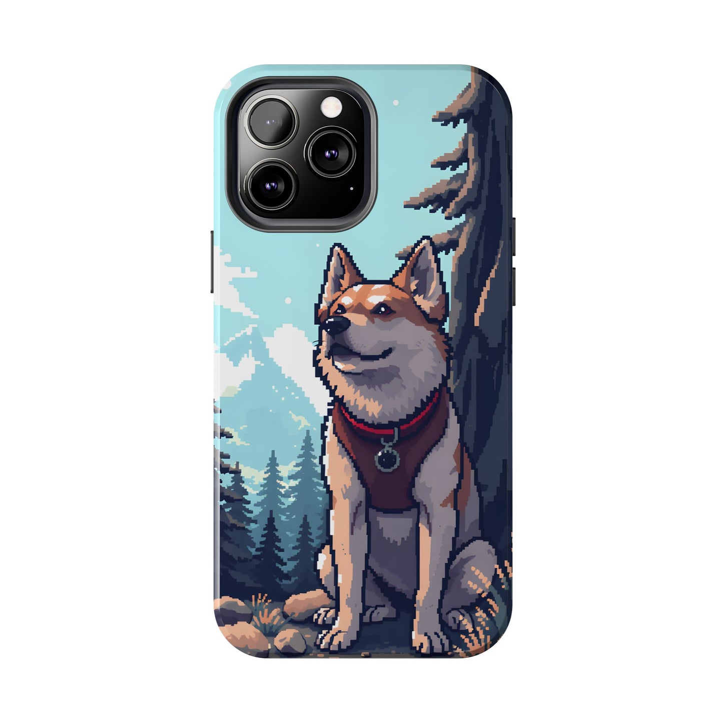 Retro Dog Adventure Tough Phone Case - Pixel Art Shiba Inu Design - for iPhone