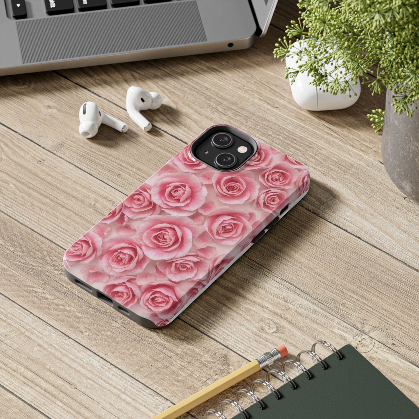 Floral Tough Phone Case - Pink Rose Design, Durable Protection for Flower Lovers