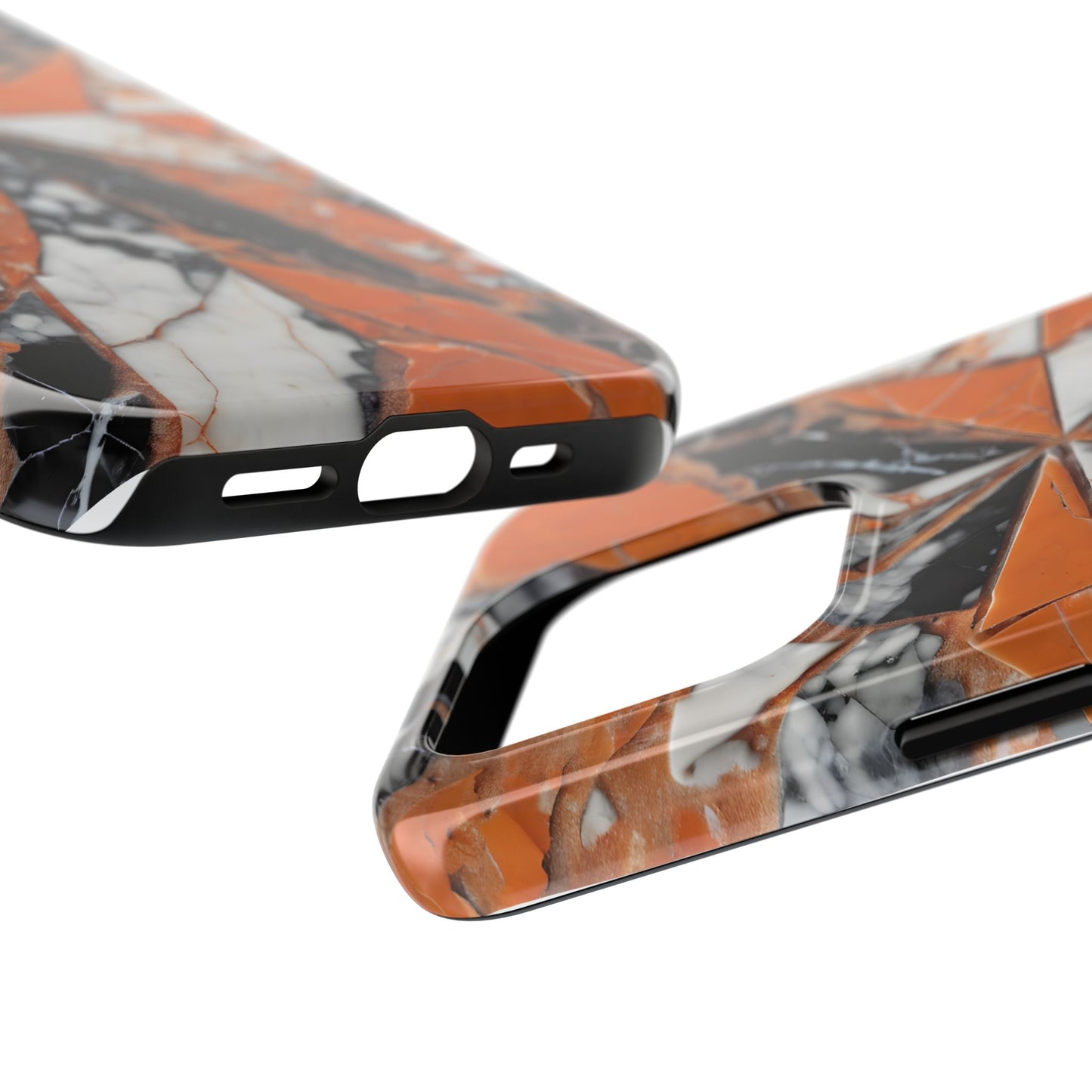 Shattered Pieces Marble Black and Orange Tough Phone Case - for iPhone