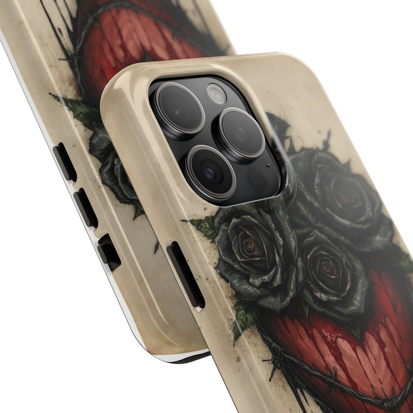 Gothic Heart Phone Case with Roses - Tough & Durable Design