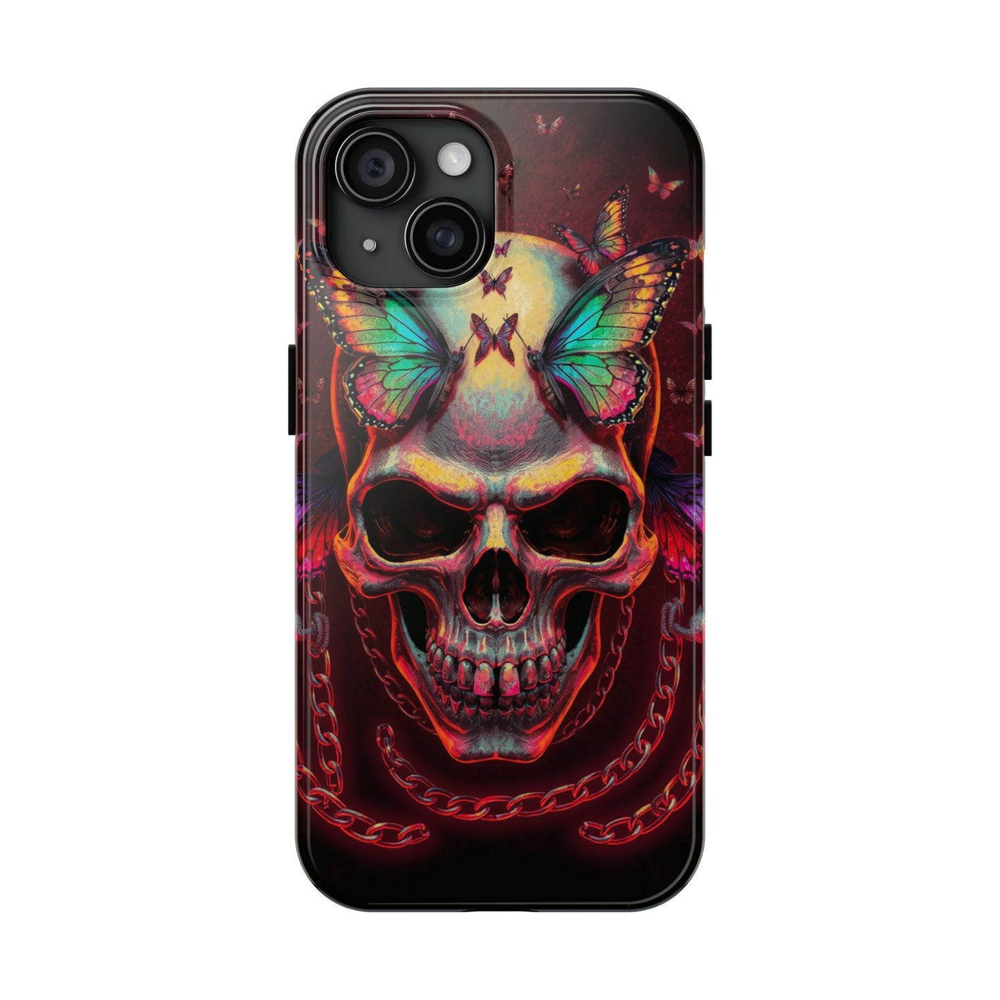 Gothic Skull Phone Case with Butterflies - Durable Tough Phone Case