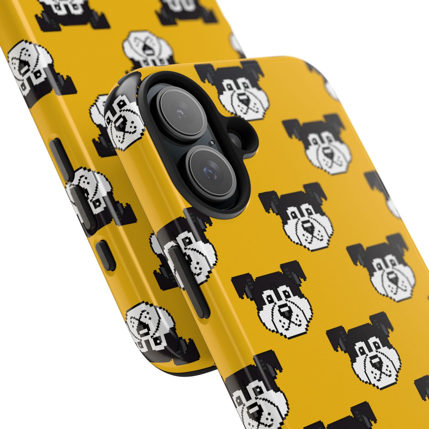 Playful Dog Pattern Tough Phone Case for Pet Lovers - Pixel Art Dog Yellow Background - for iPhone