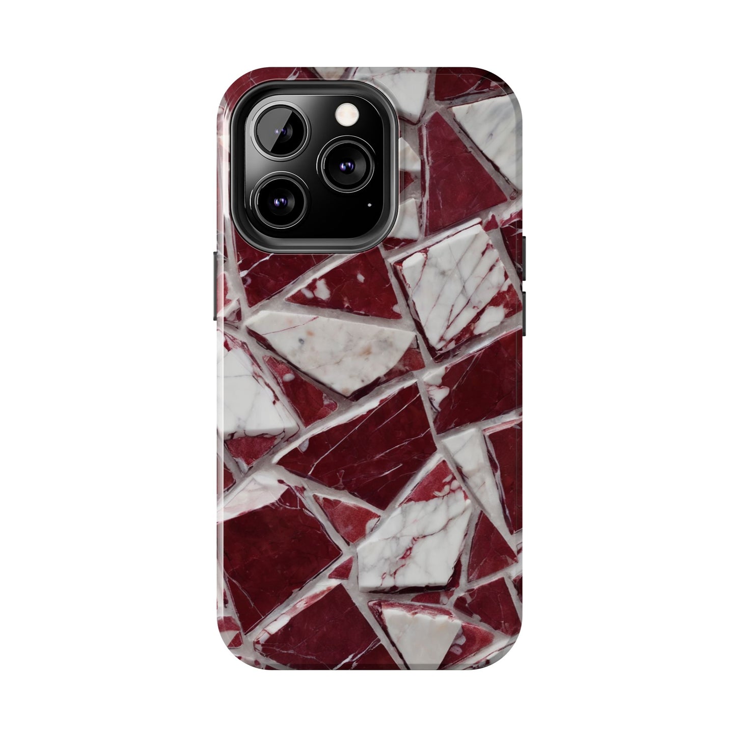 Elegant Red Pieces Marble Pattern Tough Phone Case - Stylish Protection for iPhone