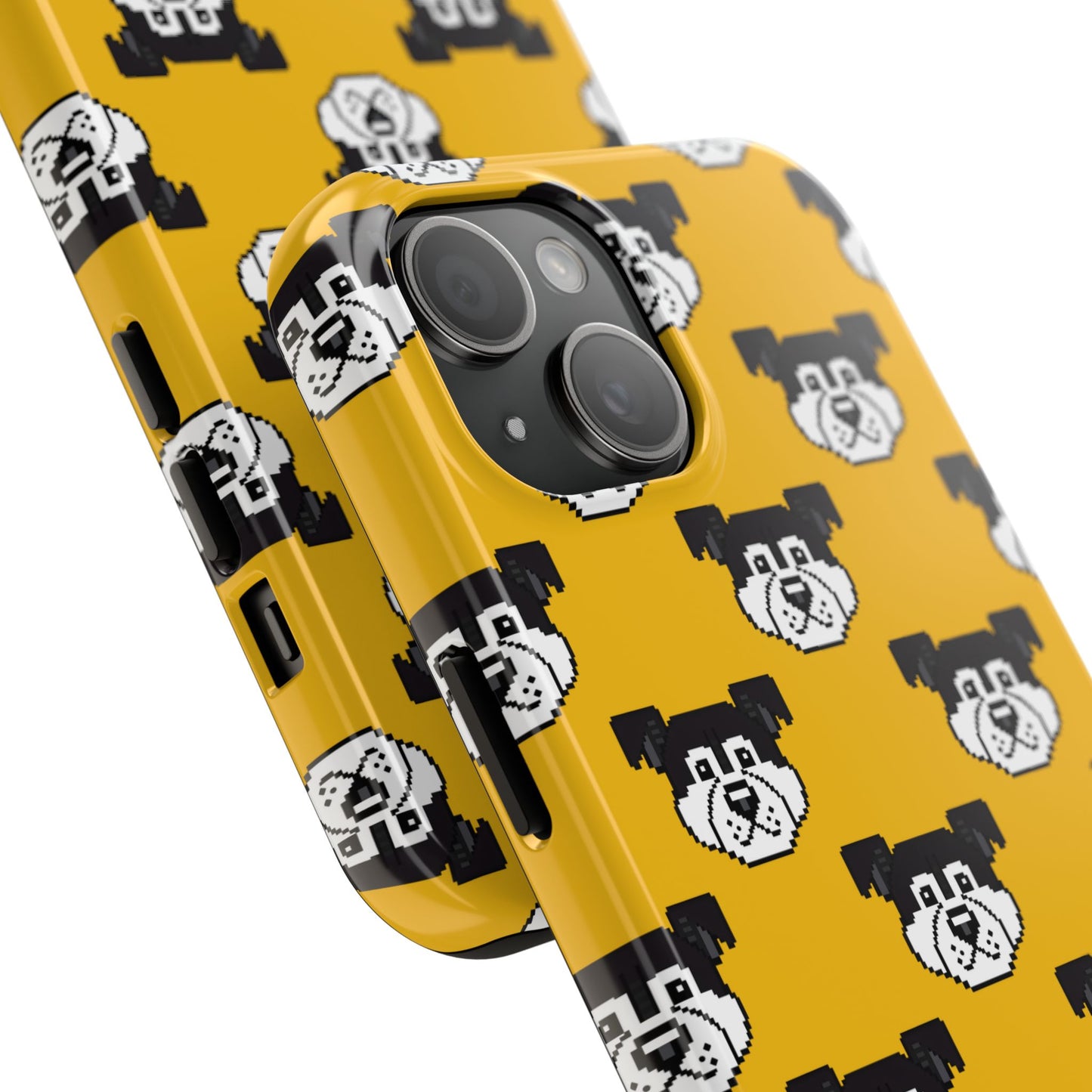 Playful Dog Pattern Tough Phone Case for Pet Lovers - Pixel Art Dog Yellow Background - for iPhone