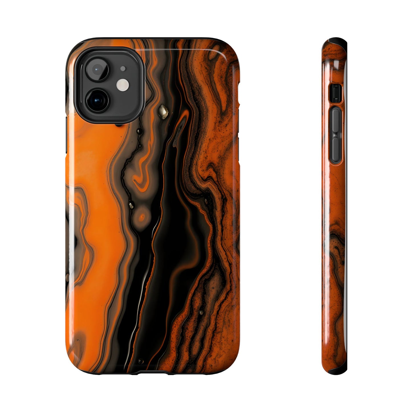 Stylish Tough Phone Case - Bold Black and Orange Metallic Lava Flow Design - for iPhone