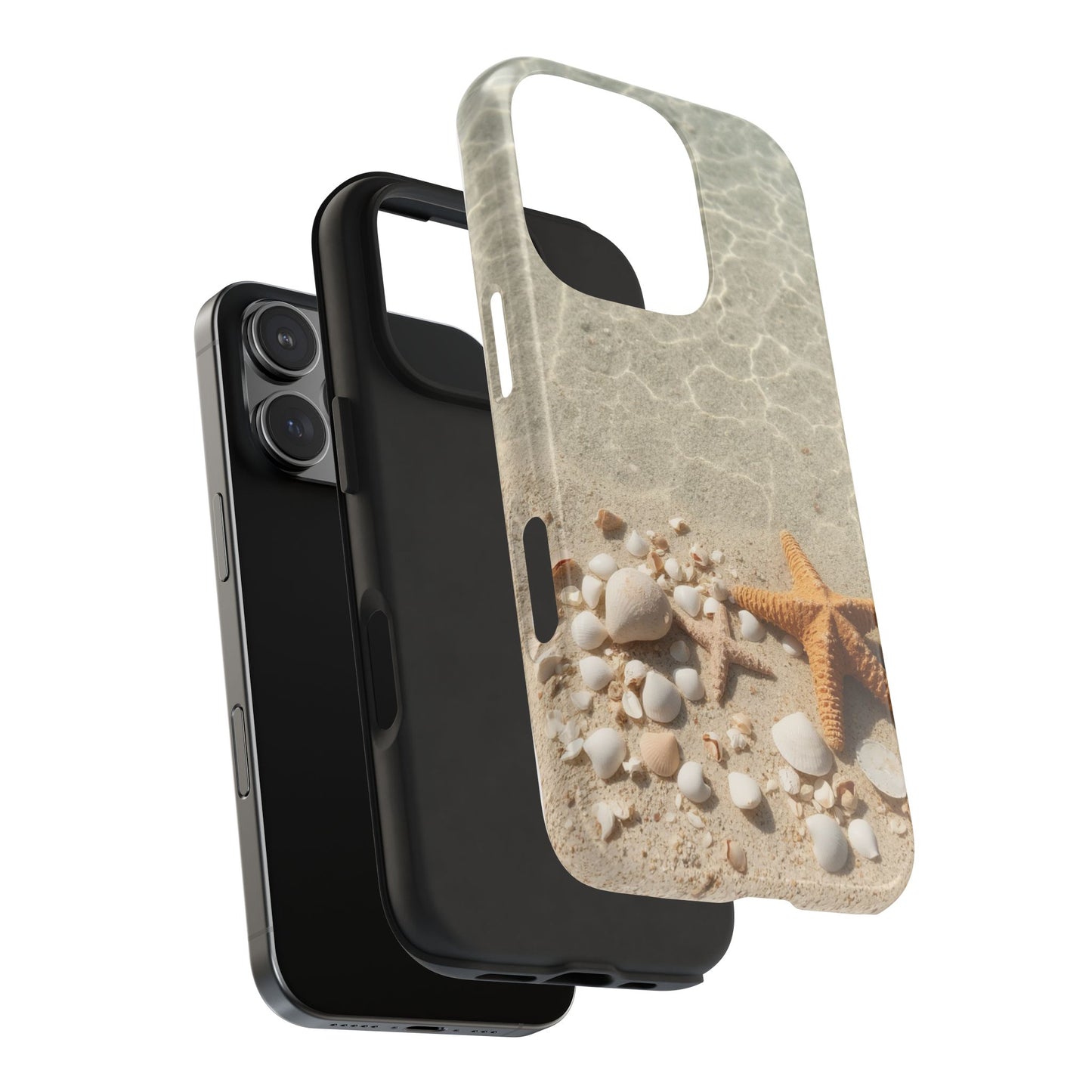 Beach-Inspired Tough Phone Case with Starfish and Seashell Design
