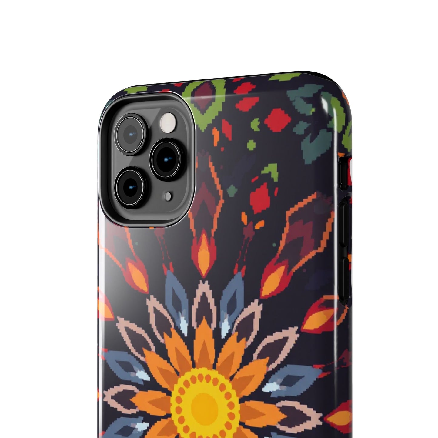 Pixel Art Floral Tough Phone Case - Pixelated Mandala Design for iPhone