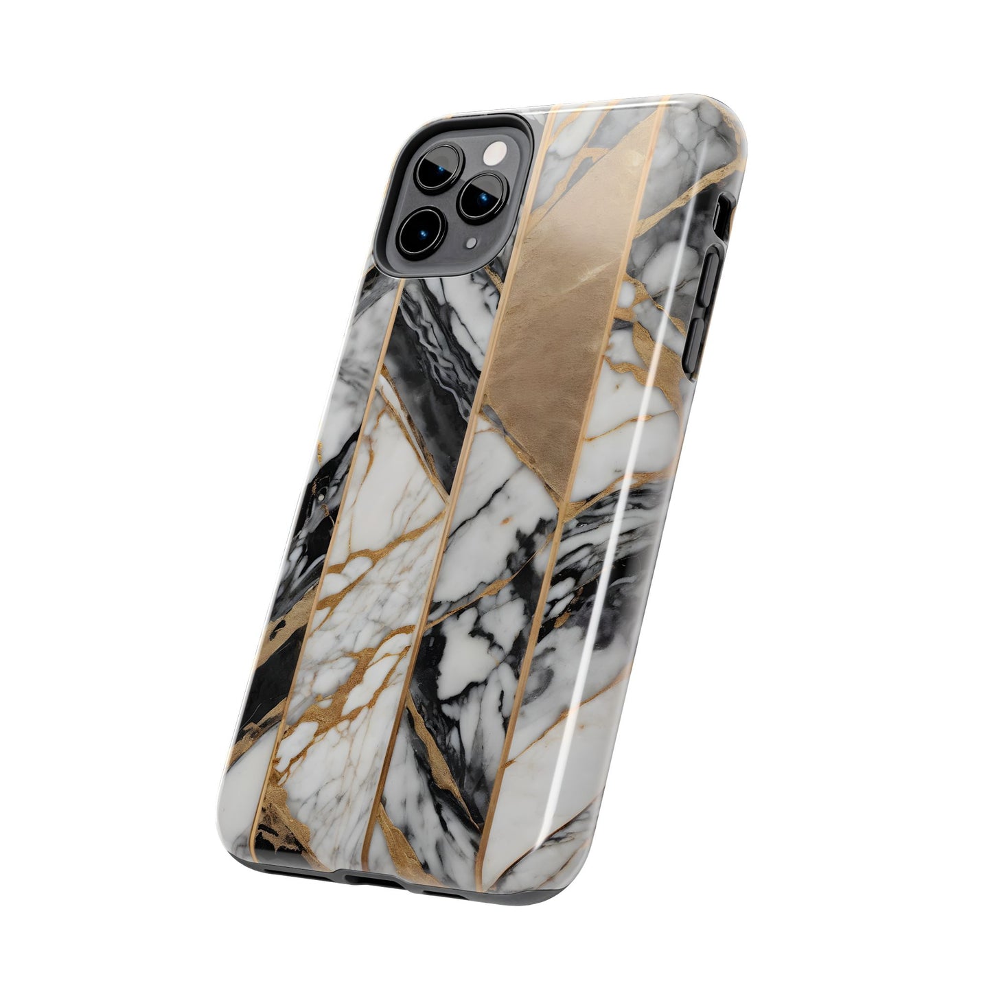 Marble Lines Tough Phone Case with Gold Accents - for iPhone