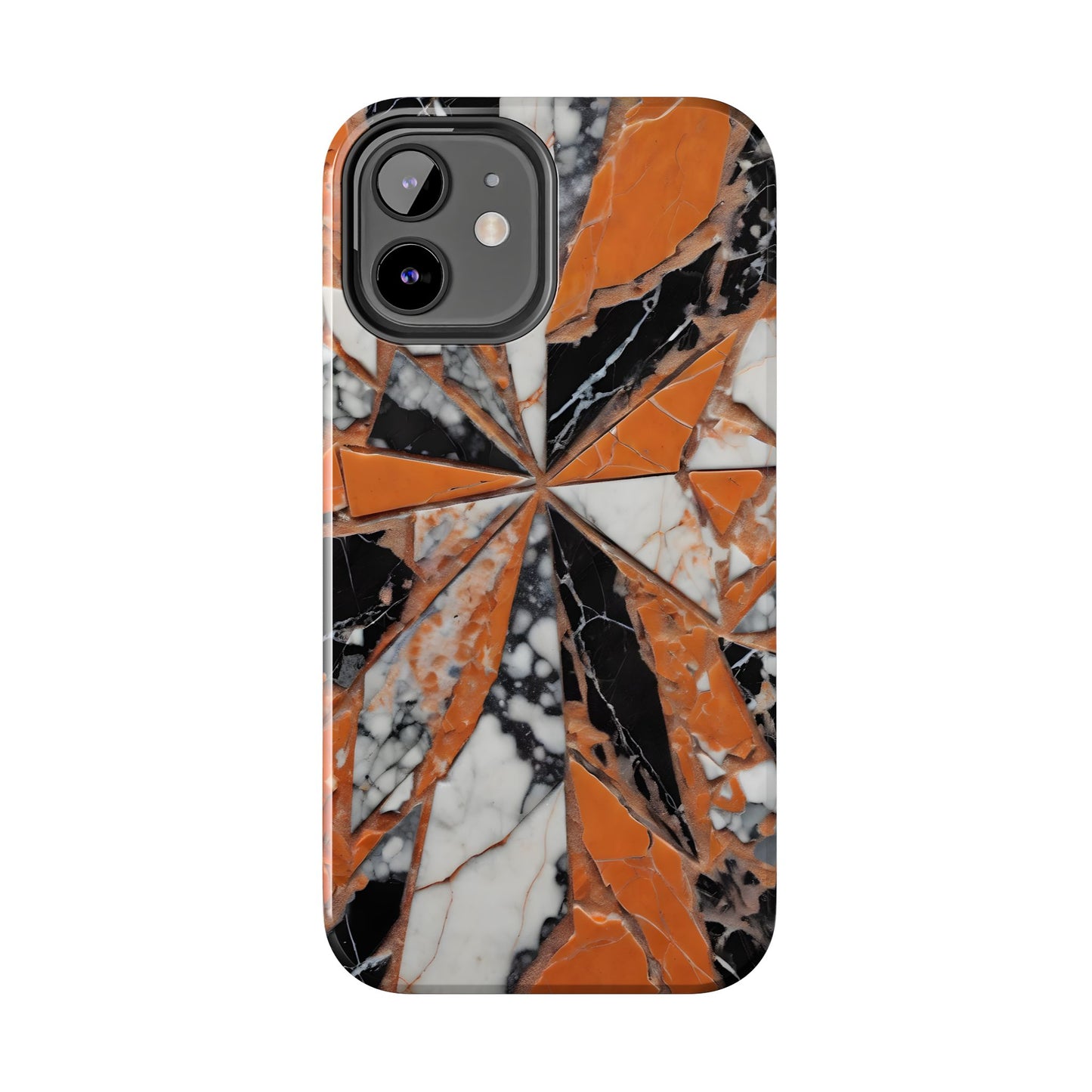 Shattered Pieces Marble Black and Orange Tough Phone Case - for iPhone