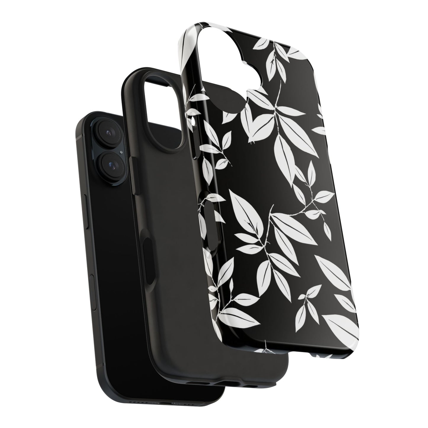 Chic Floral Tough Phone Case - Elegant Black & White Design for Stylish Protection