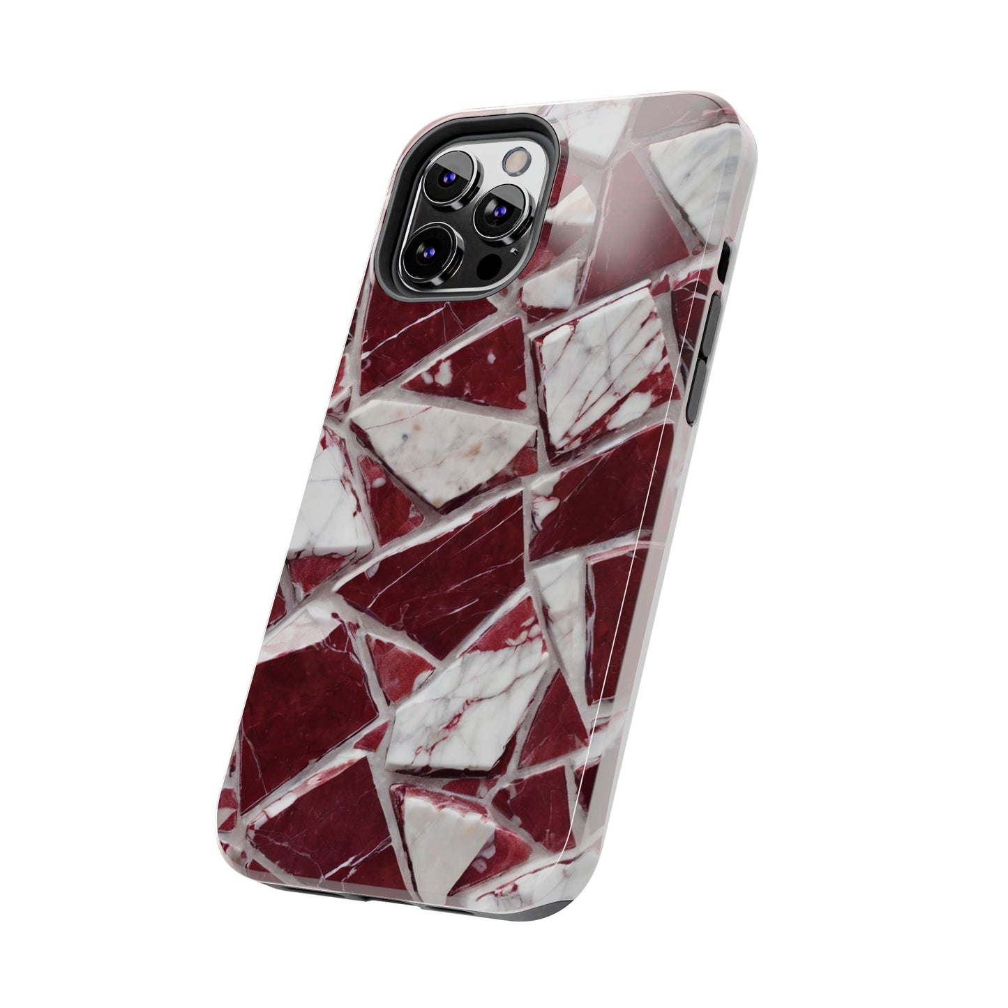 Elegant Red Pieces Marble Pattern Tough Phone Case - Stylish Protection for iPhone
