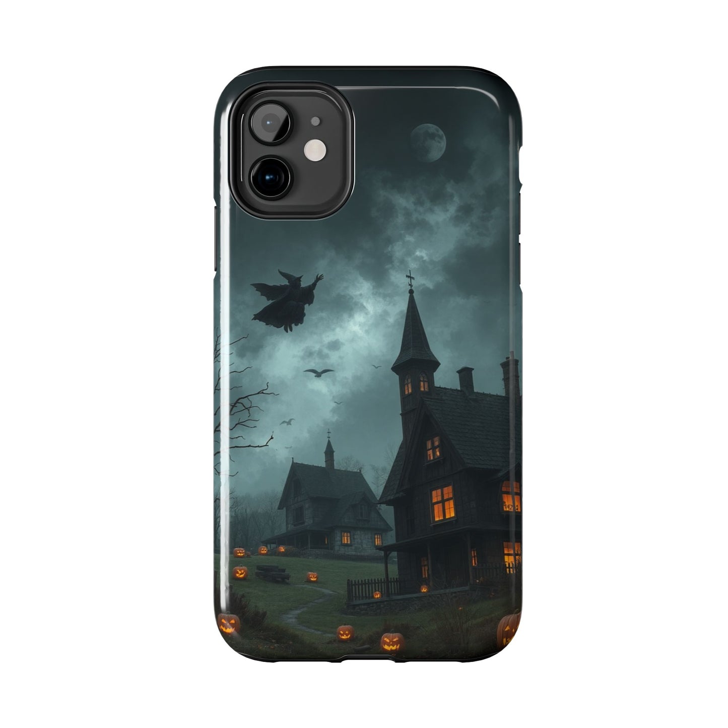 Halloween-Themed Tough Phone Case with Spooky House Design