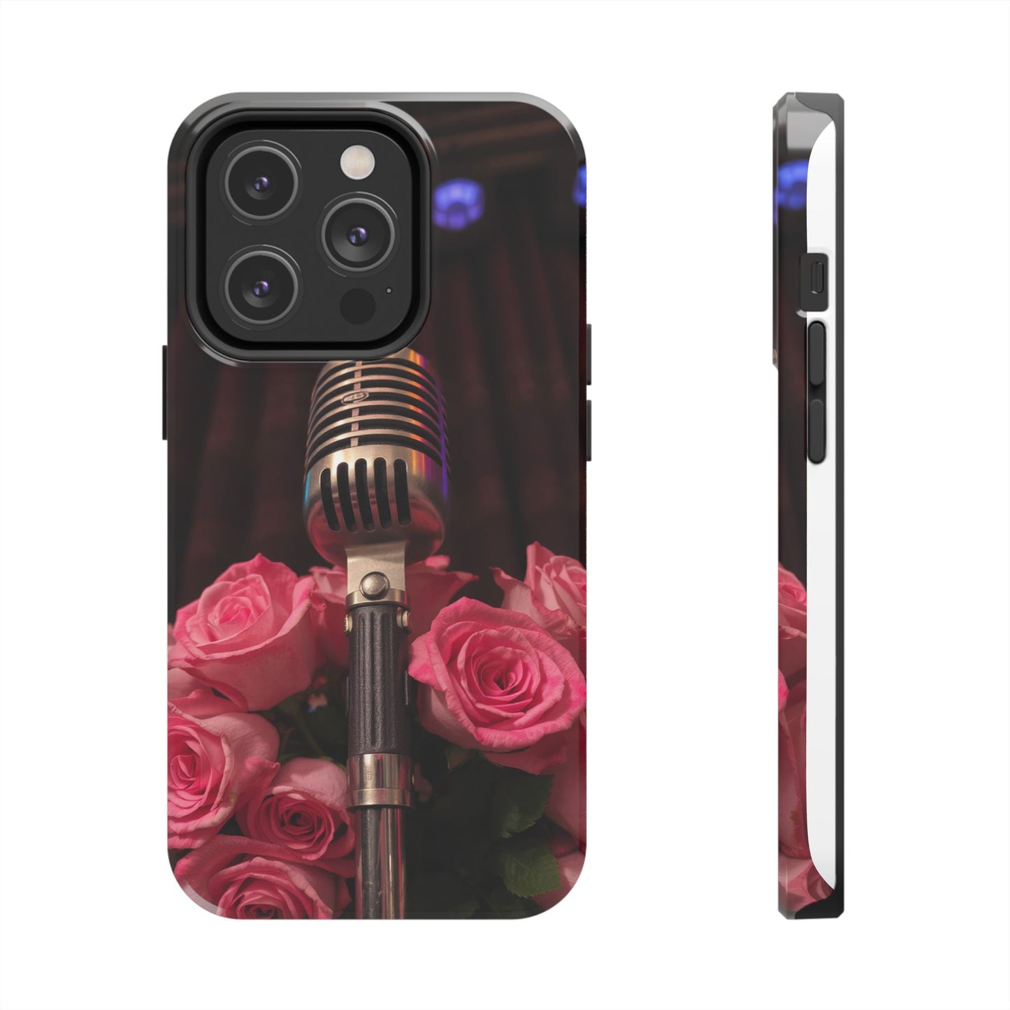 Stylish Tough Phone Case with Vintage Microphone and Roses