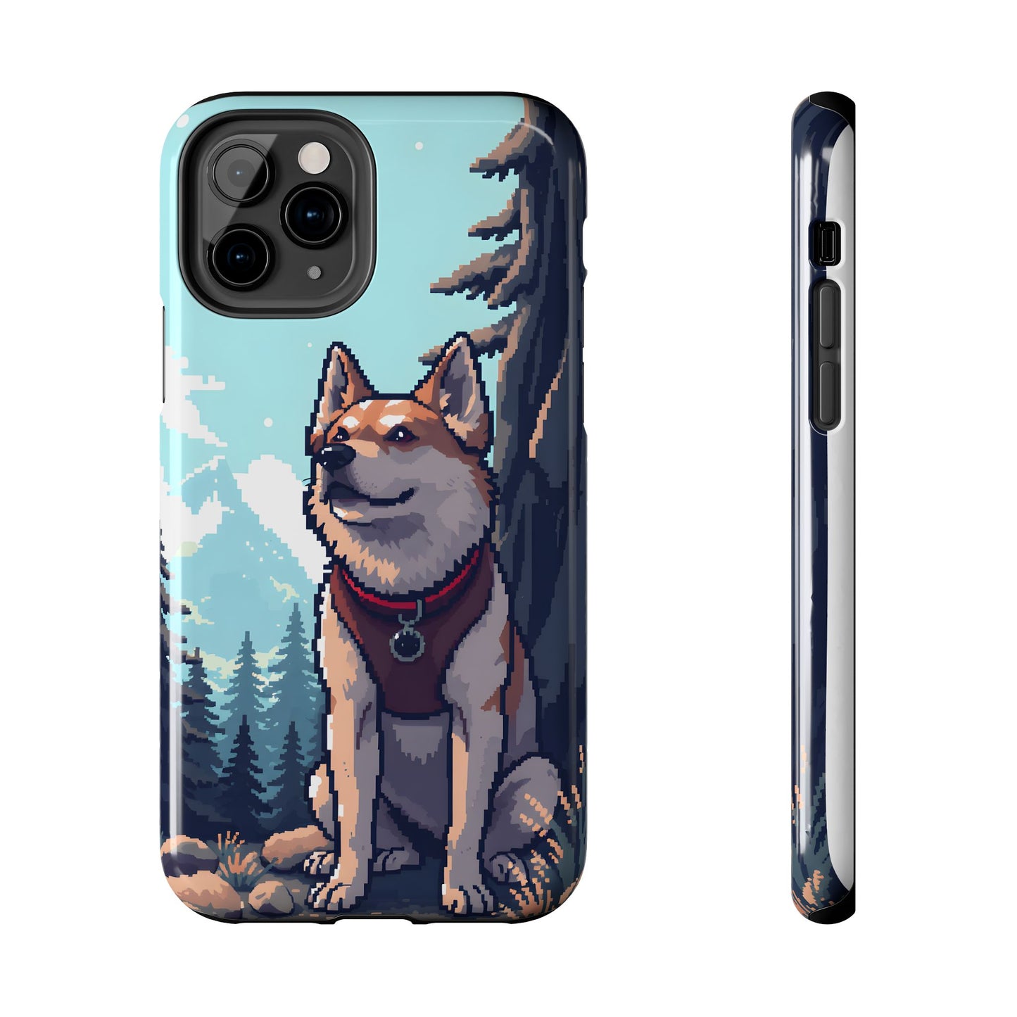 Retro Dog Adventure Tough Phone Case - Pixel Art Shiba Inu Design - for iPhone