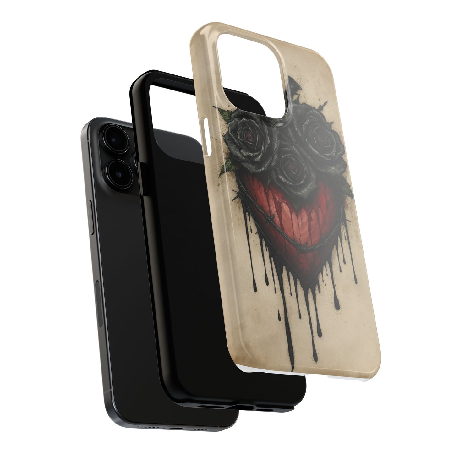 Gothic Heart Phone Case with Roses - Tough & Durable Design