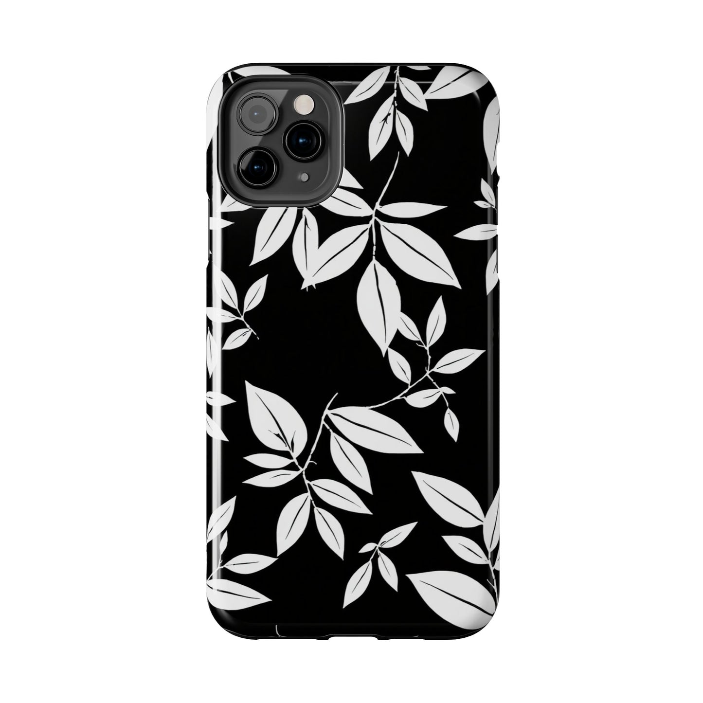 Chic Floral Tough Phone Case - Elegant Black & White Design for Stylish Protection