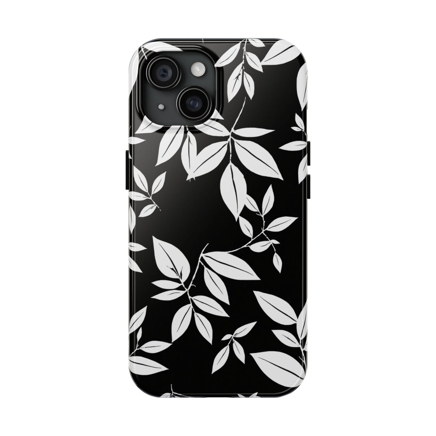 Chic Floral Tough Phone Case - Elegant Black & White Design for Stylish Protection