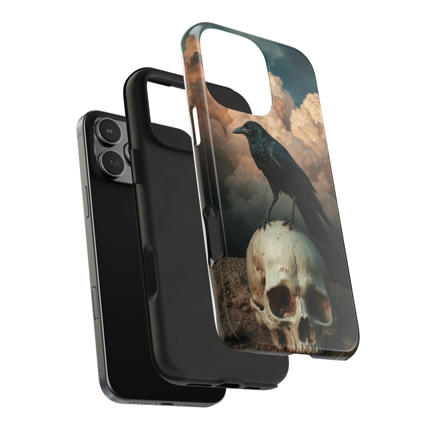Gothic Raven Skull Tough Phone Case - Unique Protective Cover for Halloween Lovers