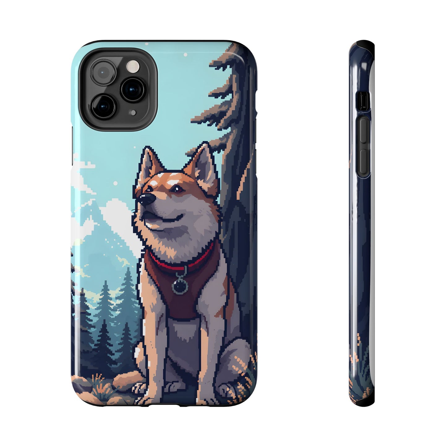 Retro Dog Adventure Tough Phone Case - Pixel Art Shiba Inu Design - for iPhone
