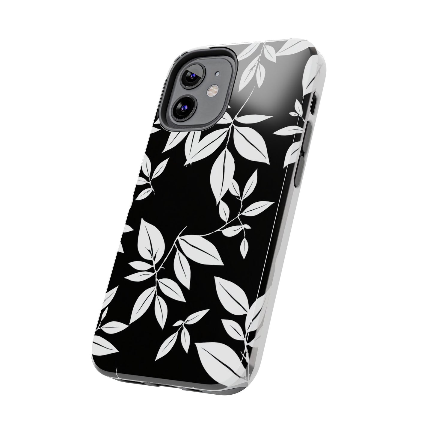 Chic Floral Tough Phone Case - Elegant Black & White Design for Stylish Protection