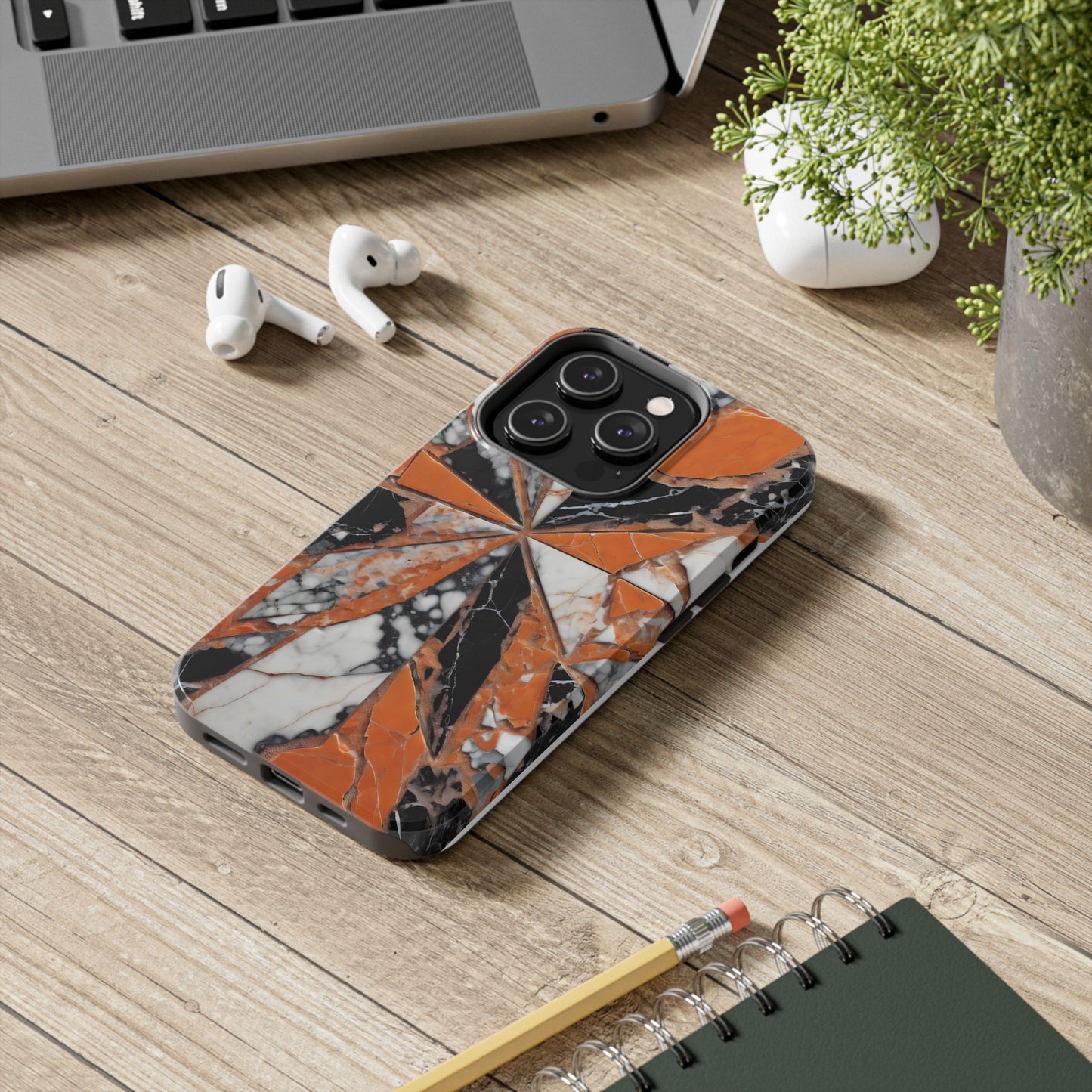 Shattered Pieces Marble Black and Orange Tough Phone Case - for iPhone