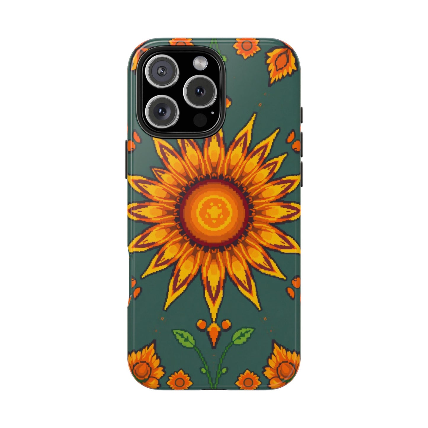 Pixelated Vibrant Floral Tough Phone Case | Sunflower Design for Nature Lovers - for iPhone