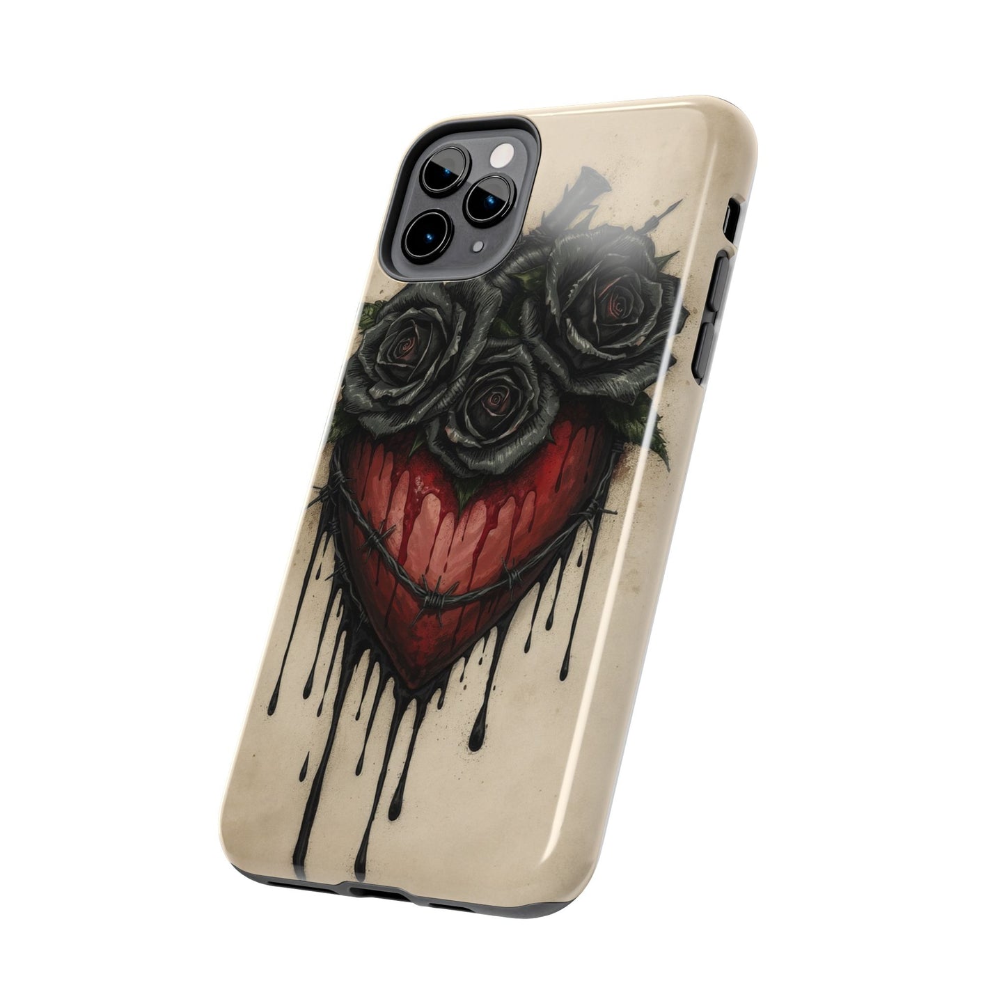 Gothic Heart Phone Case with Roses - Tough & Durable Design