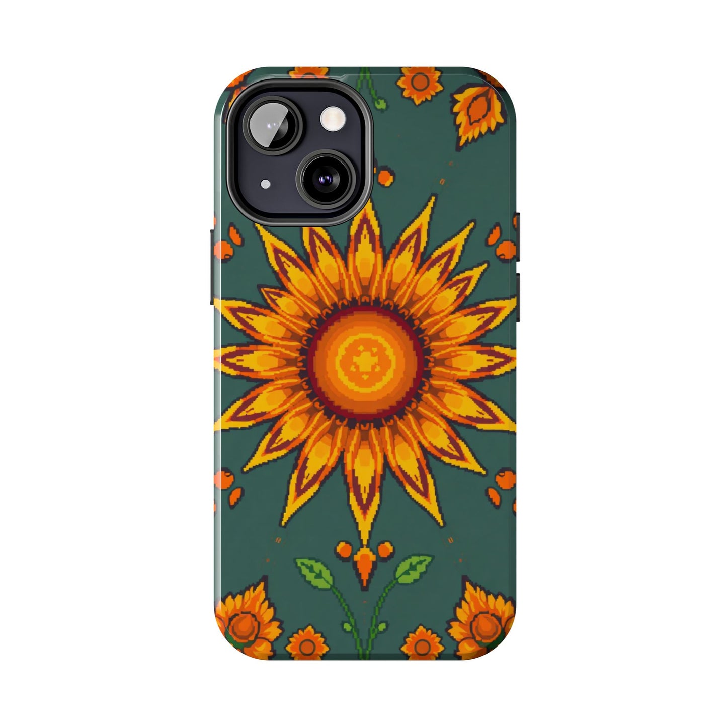 Pixelated Vibrant Floral Tough Phone Case | Sunflower Design for Nature Lovers - for iPhone