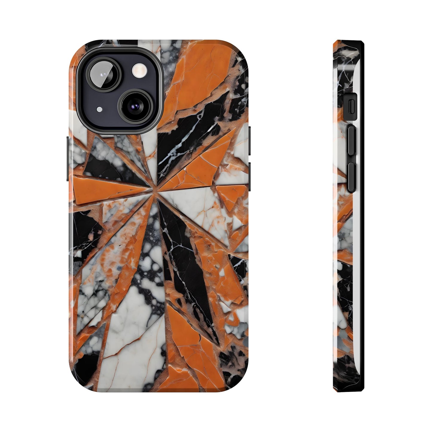 Shattered Pieces Marble Black and Orange Tough Phone Case - for iPhone