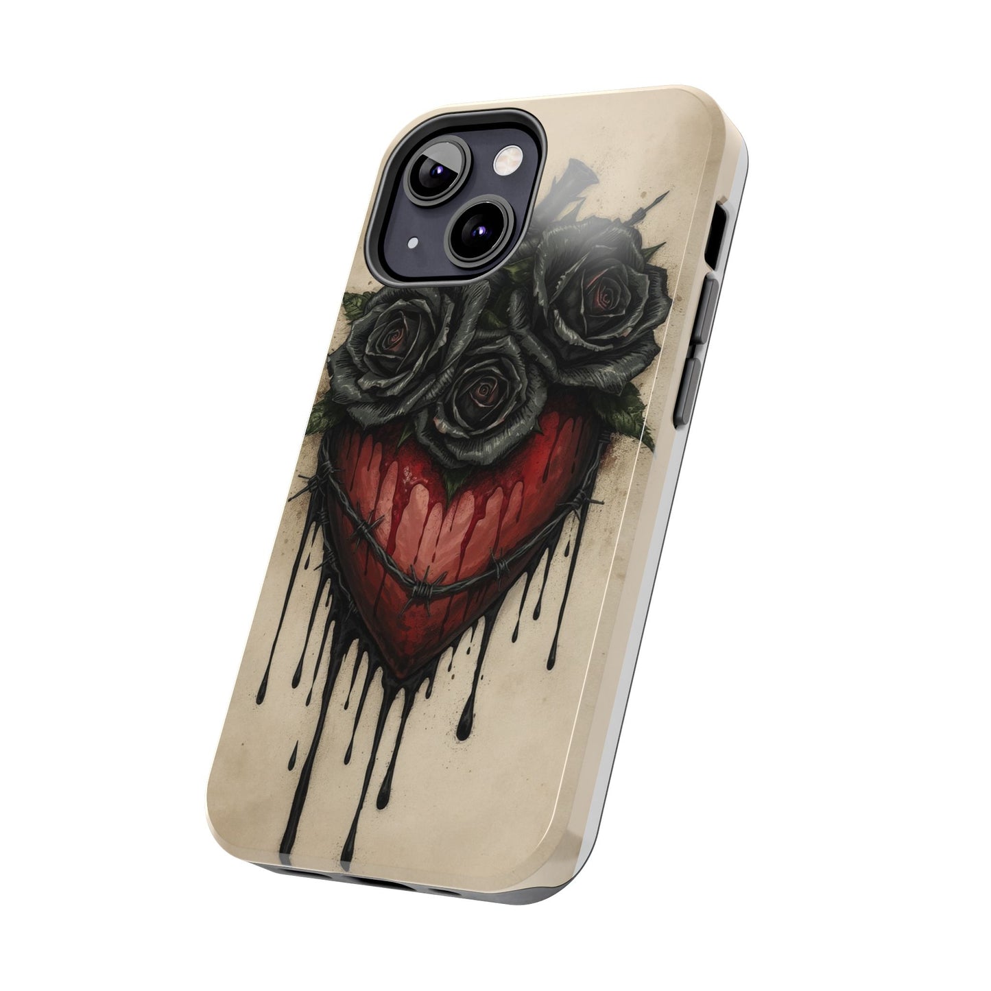 Gothic Heart Phone Case with Roses - Tough & Durable Design