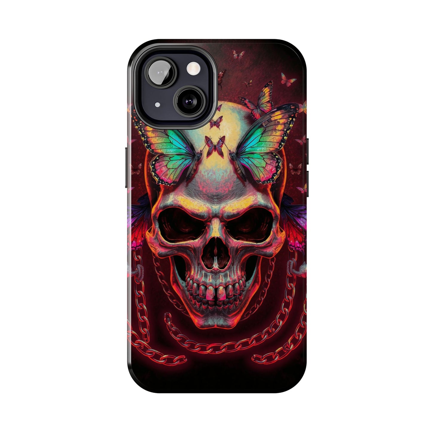 Gothic Skull Phone Case with Butterflies - Durable Tough Phone Case