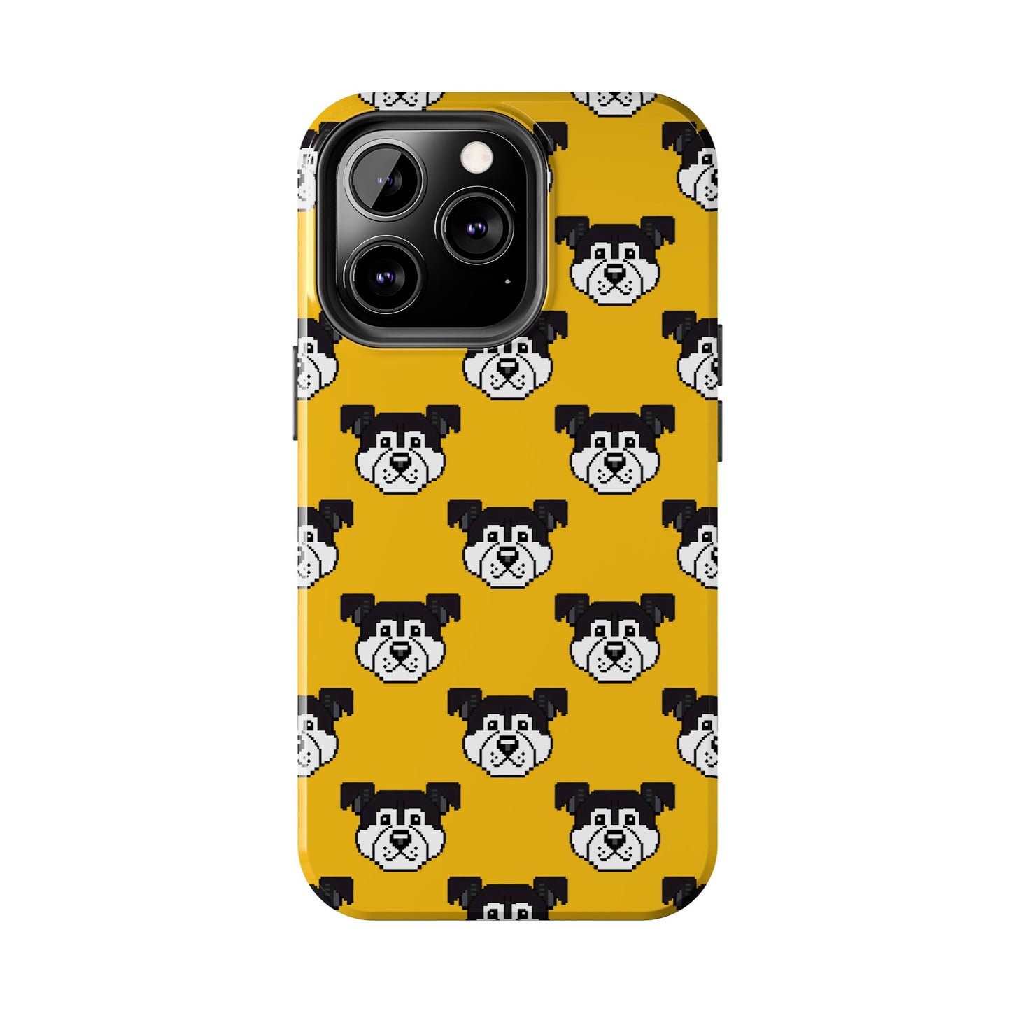 Playful Dog Pattern Tough Phone Case for Pet Lovers - Pixel Art Dog Yellow Background - for iPhone