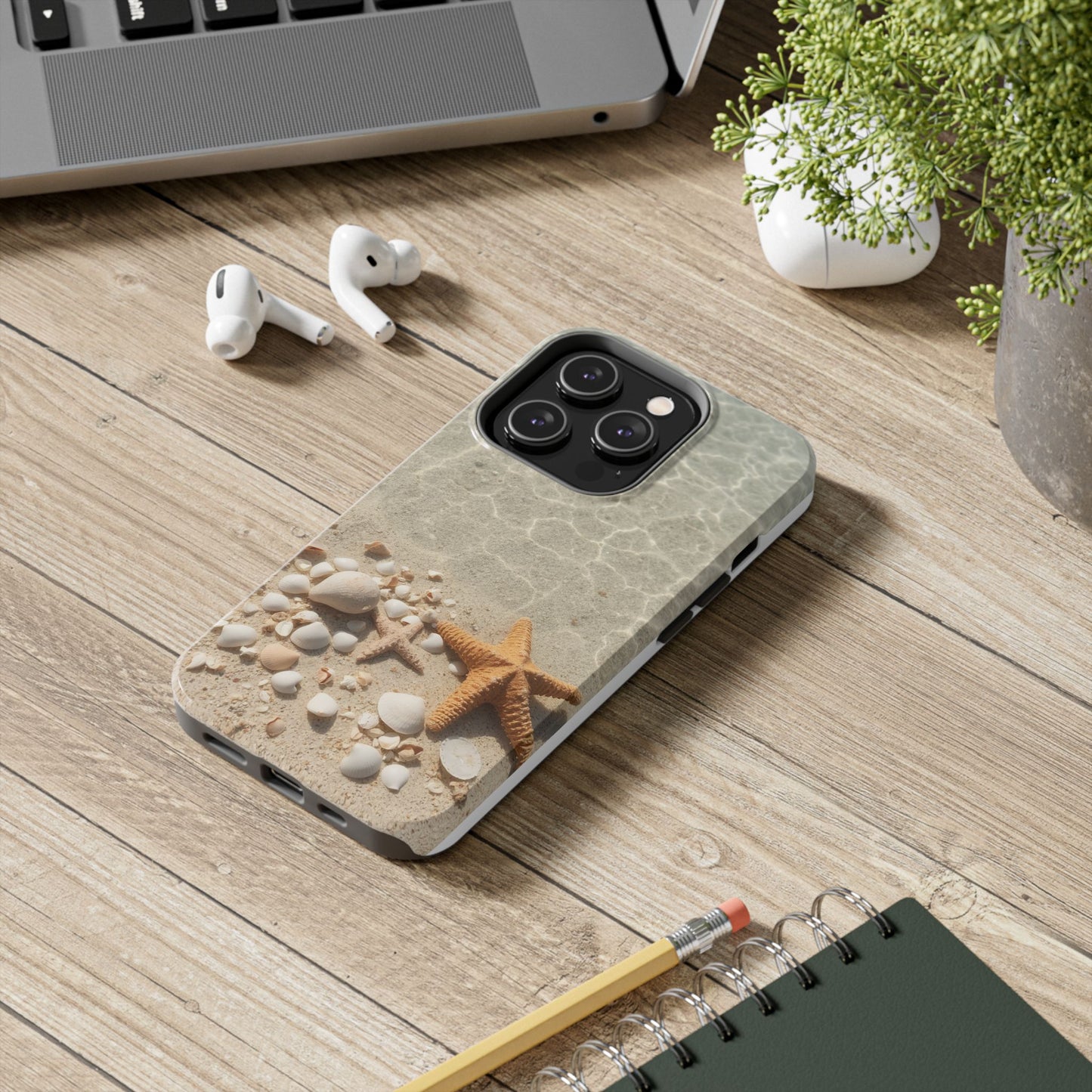 Beach-Inspired Tough Phone Case with Starfish and Seashell Design