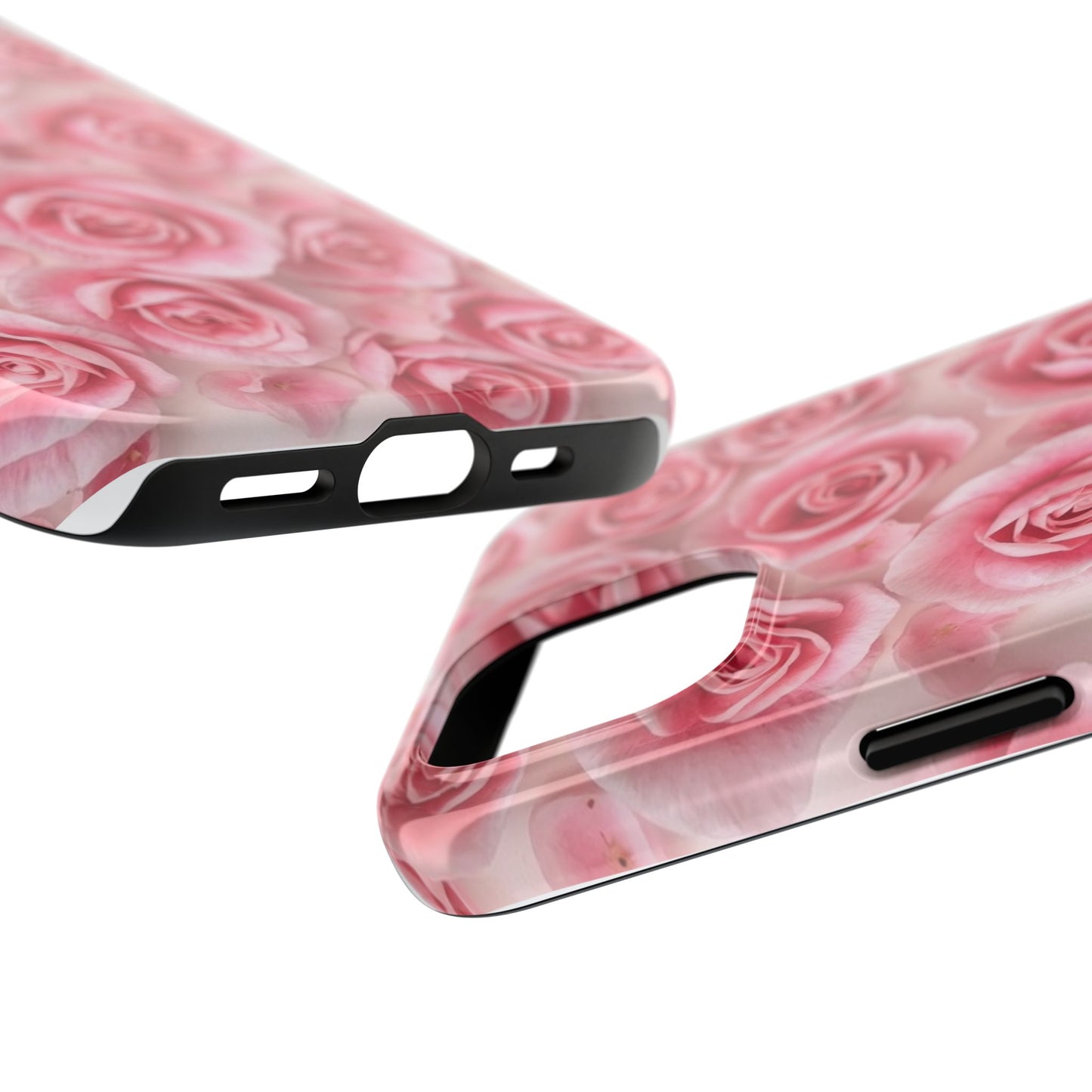 Floral Tough Phone Case - Pink Rose Design, Durable Protection for Flower Lovers