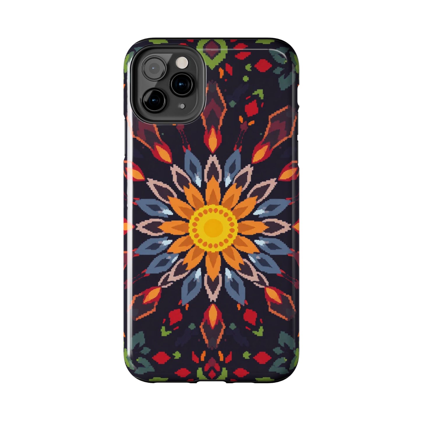 Pixel Art Floral Tough Phone Case - Pixelated Mandala Design for iPhone