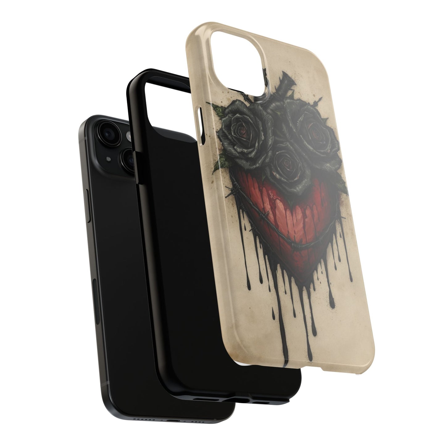 Gothic Heart Phone Case with Roses - Tough & Durable Design