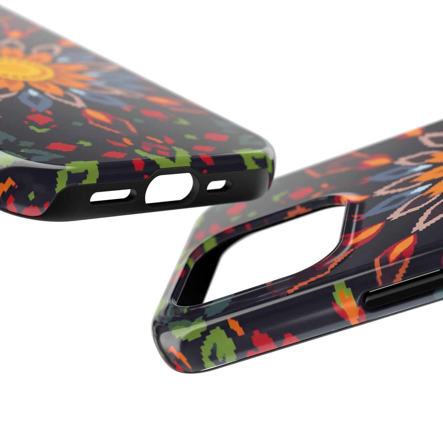 Pixel Art Floral Tough Phone Case - Pixelated Mandala Design for iPhone