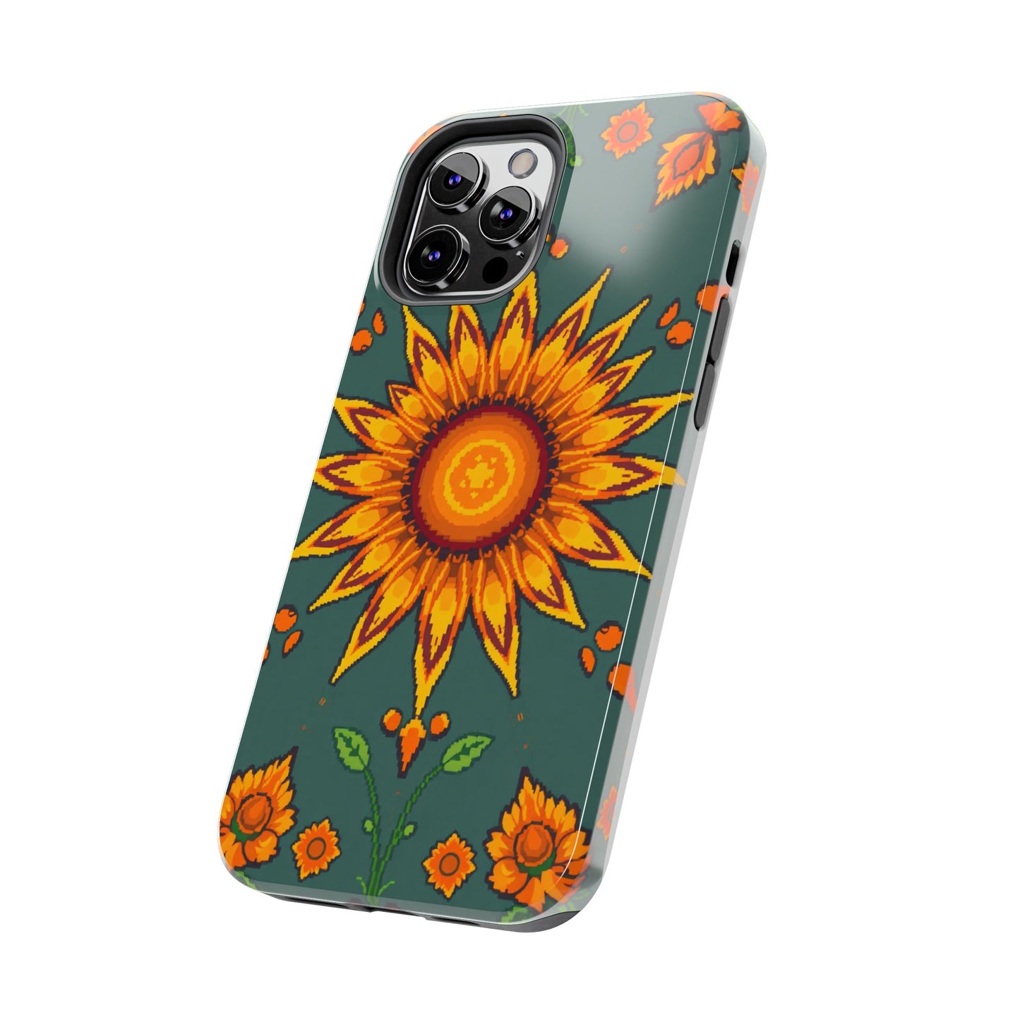 Pixelated Vibrant Floral Tough Phone Case | Sunflower Design for Nature Lovers - for iPhone