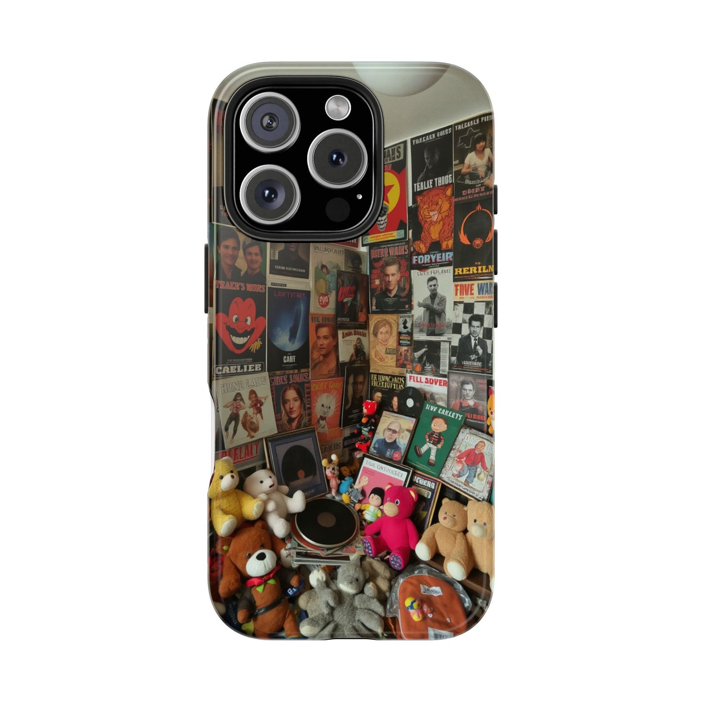 Retro Vibe Tough Phone Case - Vintage Movie Posters & Plush Toys Design