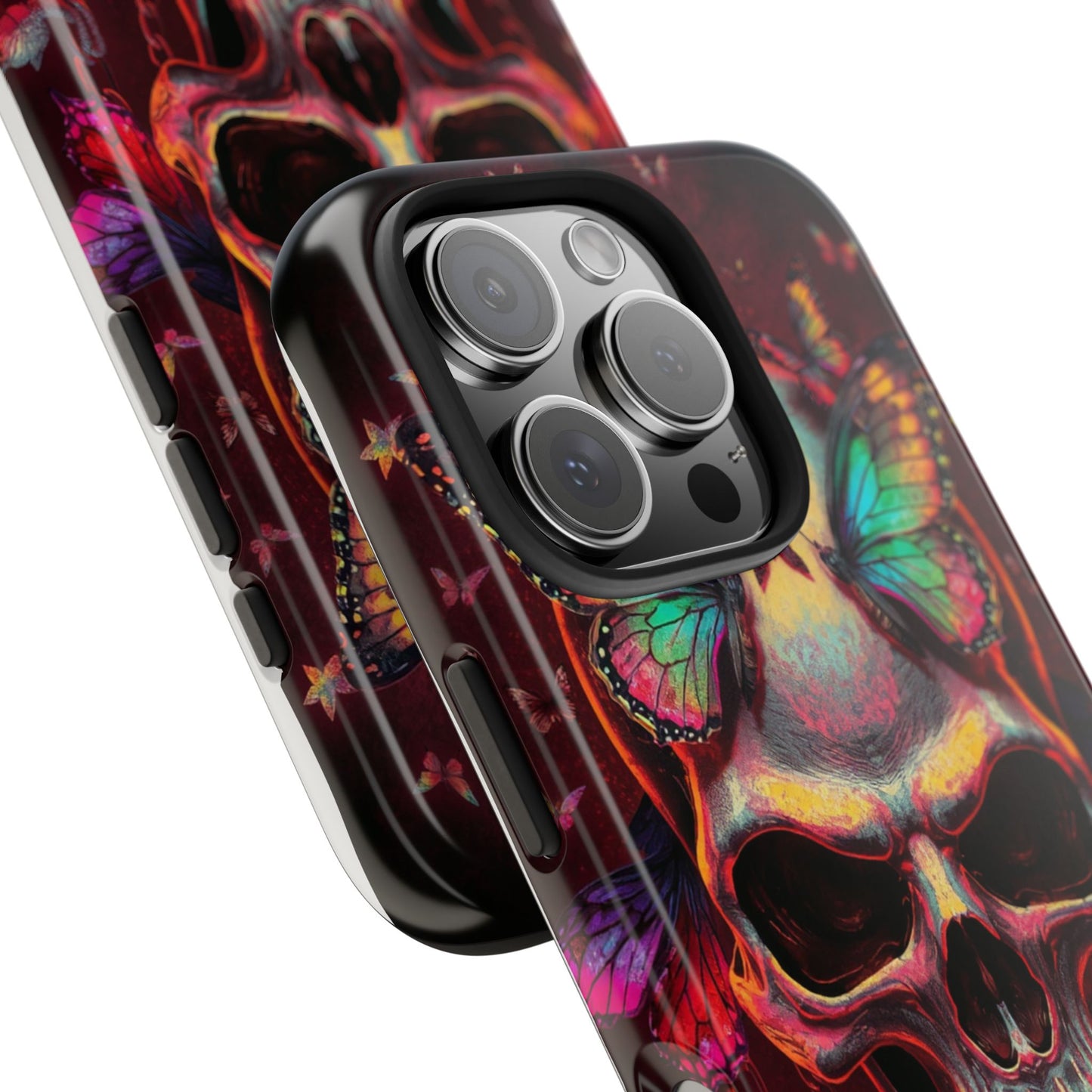 Gothic Skull Phone Case with Butterflies - Durable Tough Phone Case