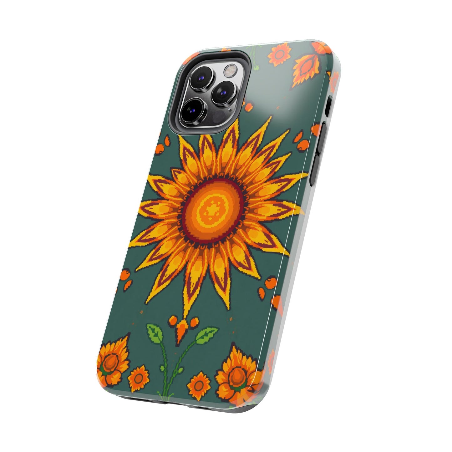 Pixelated Vibrant Floral Tough Phone Case | Sunflower Design for Nature Lovers - for iPhone