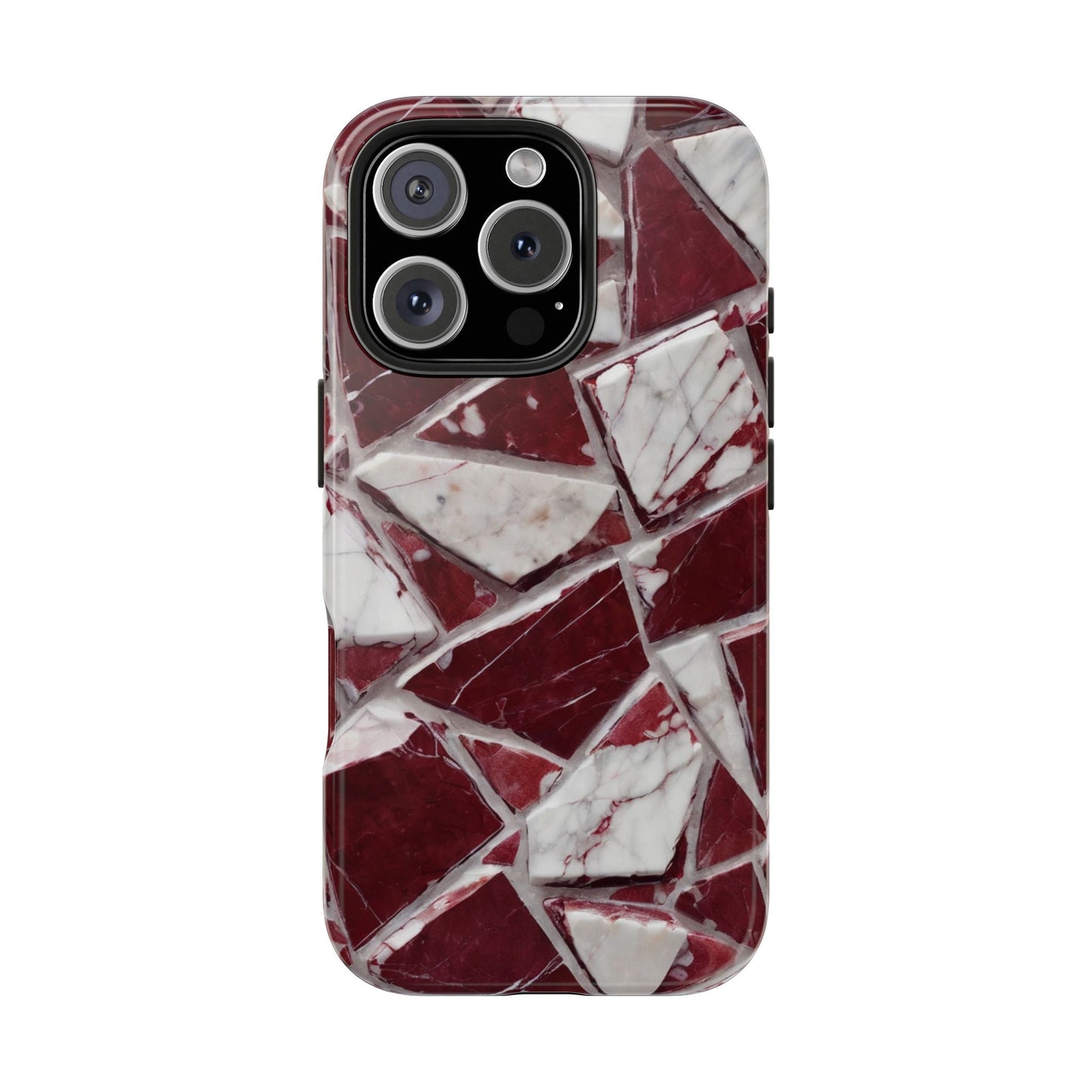 Elegant Red Pieces Marble Pattern Tough Phone Case - Stylish Protection for iPhone