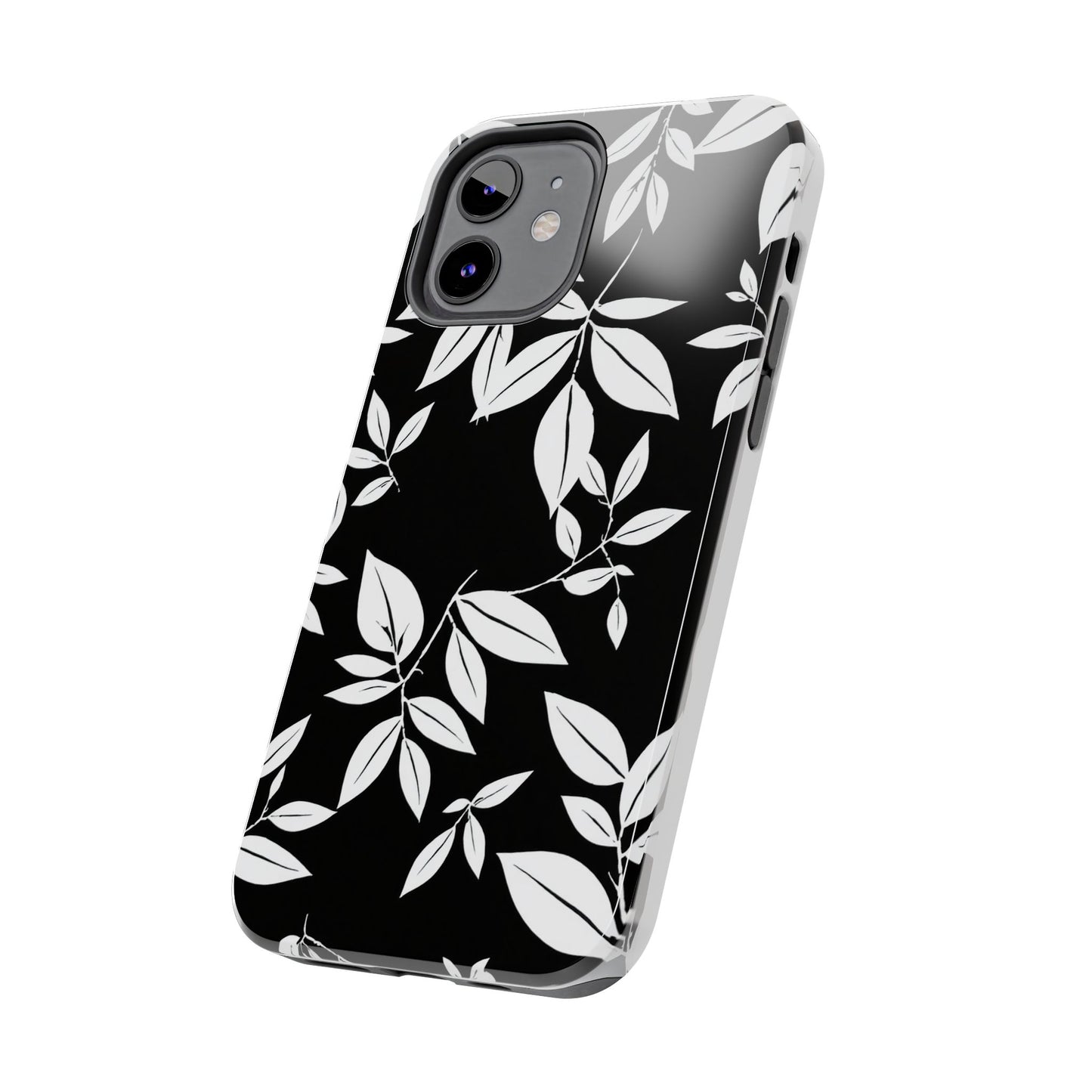Chic Floral Tough Phone Case - Elegant Black & White Design for Stylish Protection