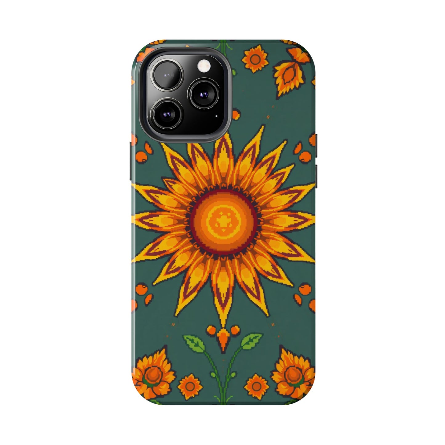 Pixelated Vibrant Floral Tough Phone Case | Sunflower Design for Nature Lovers - for iPhone