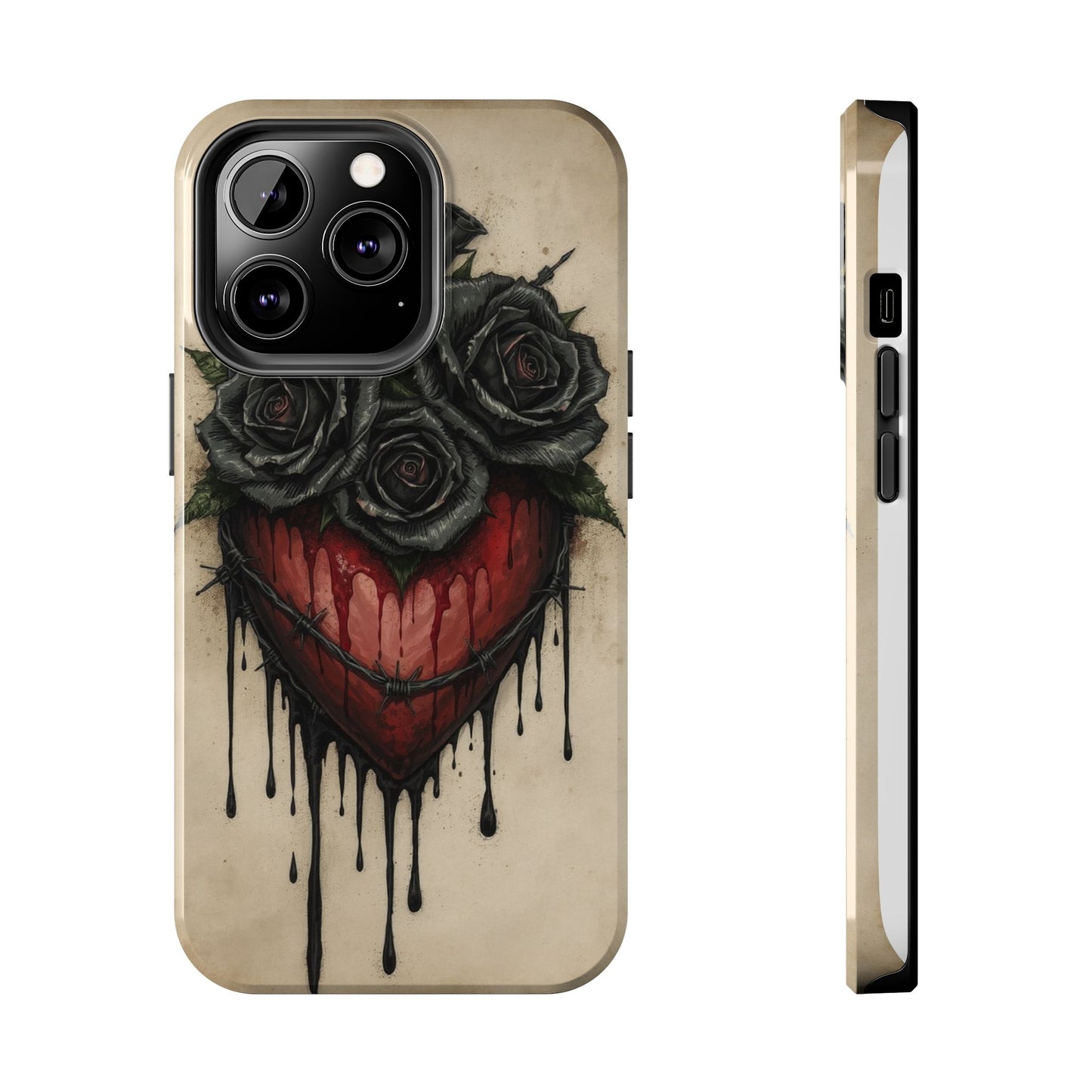 Gothic Heart Phone Case with Roses - Tough & Durable Design