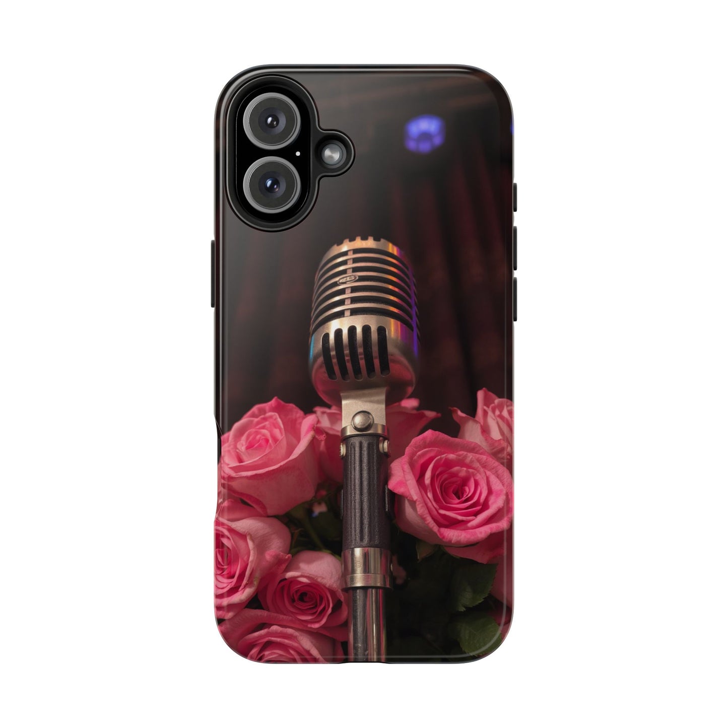 Stylish Tough Phone Case with Vintage Microphone and Roses