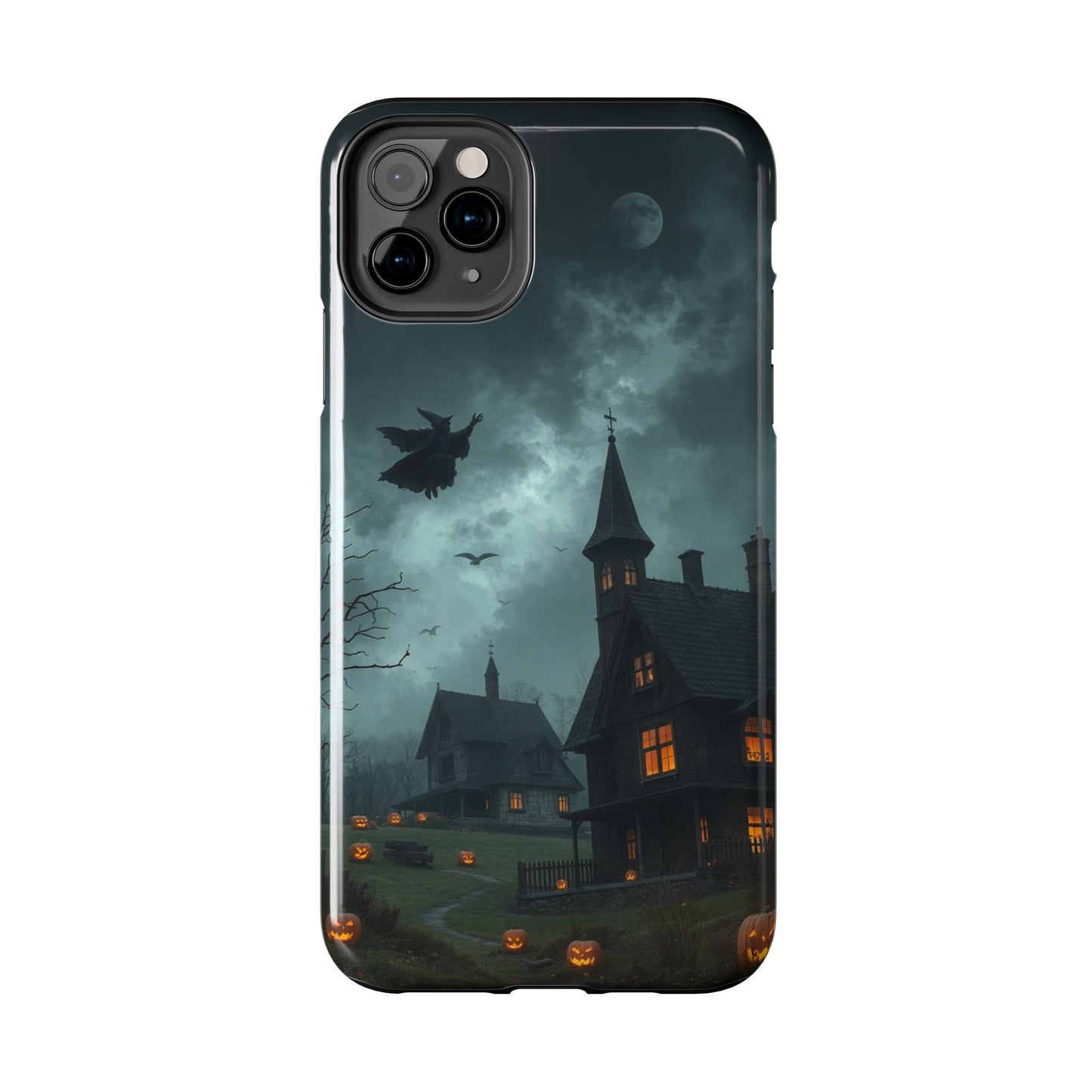 Halloween-Themed Tough Phone Case with Spooky House Design