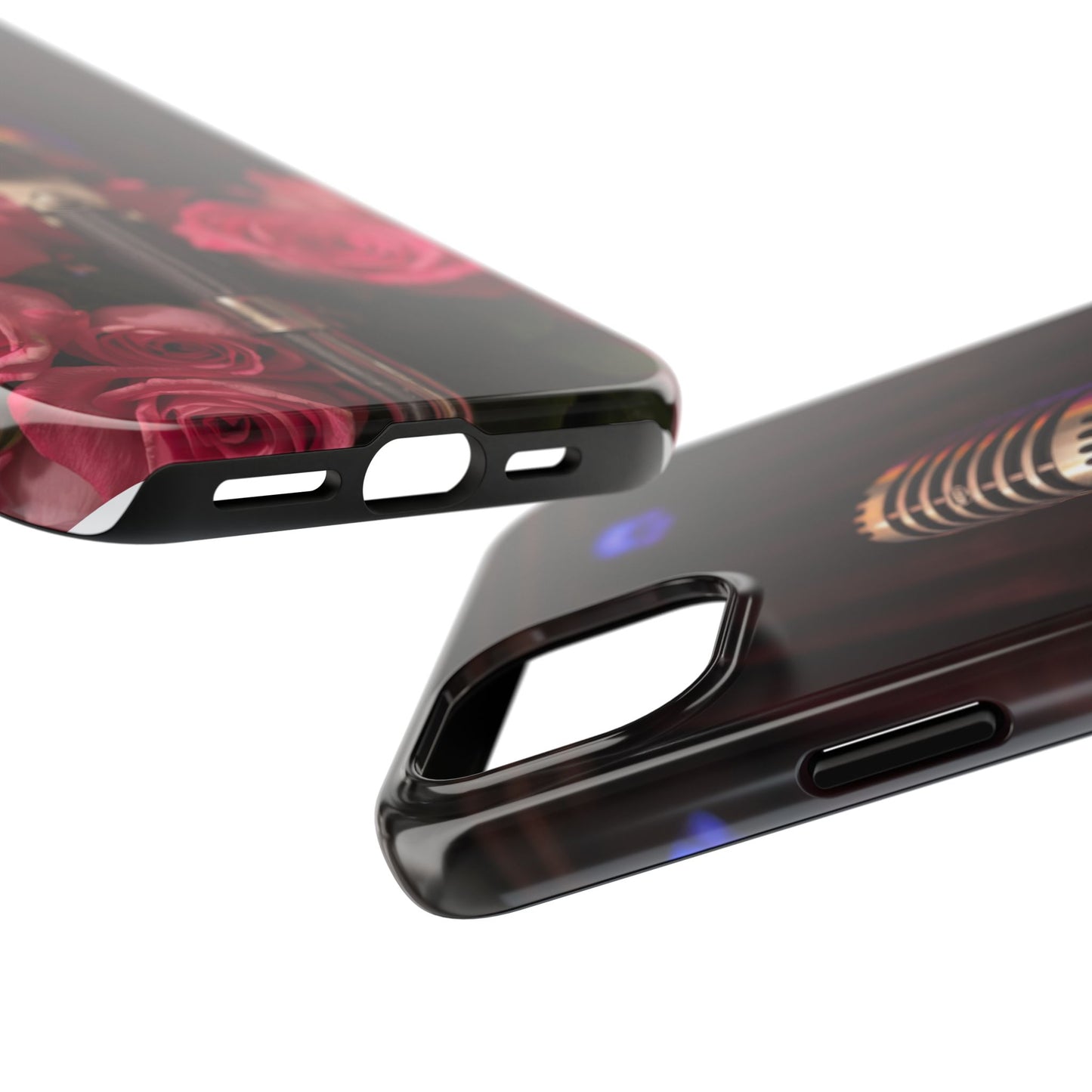 Stylish Tough Phone Case with Vintage Microphone and Roses