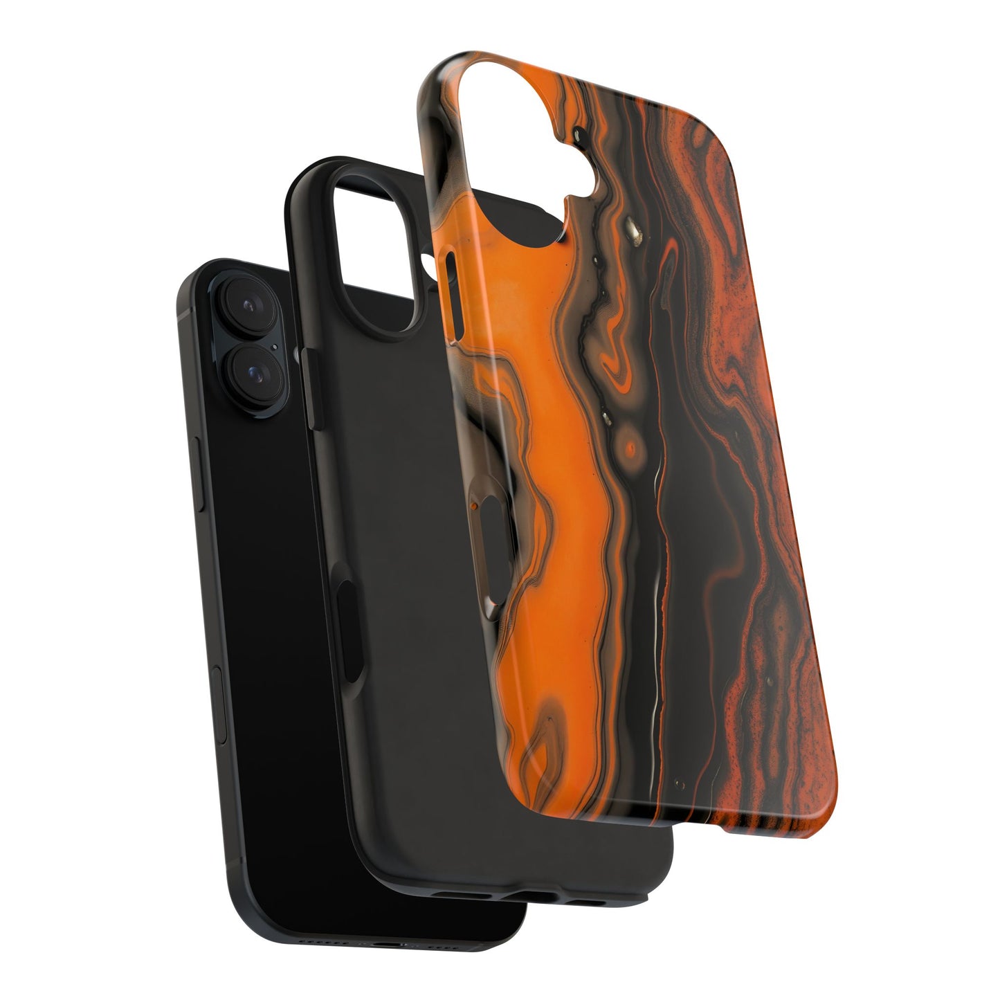 Stylish Tough Phone Case - Bold Black and Orange Metallic Lava Flow Design - for iPhone