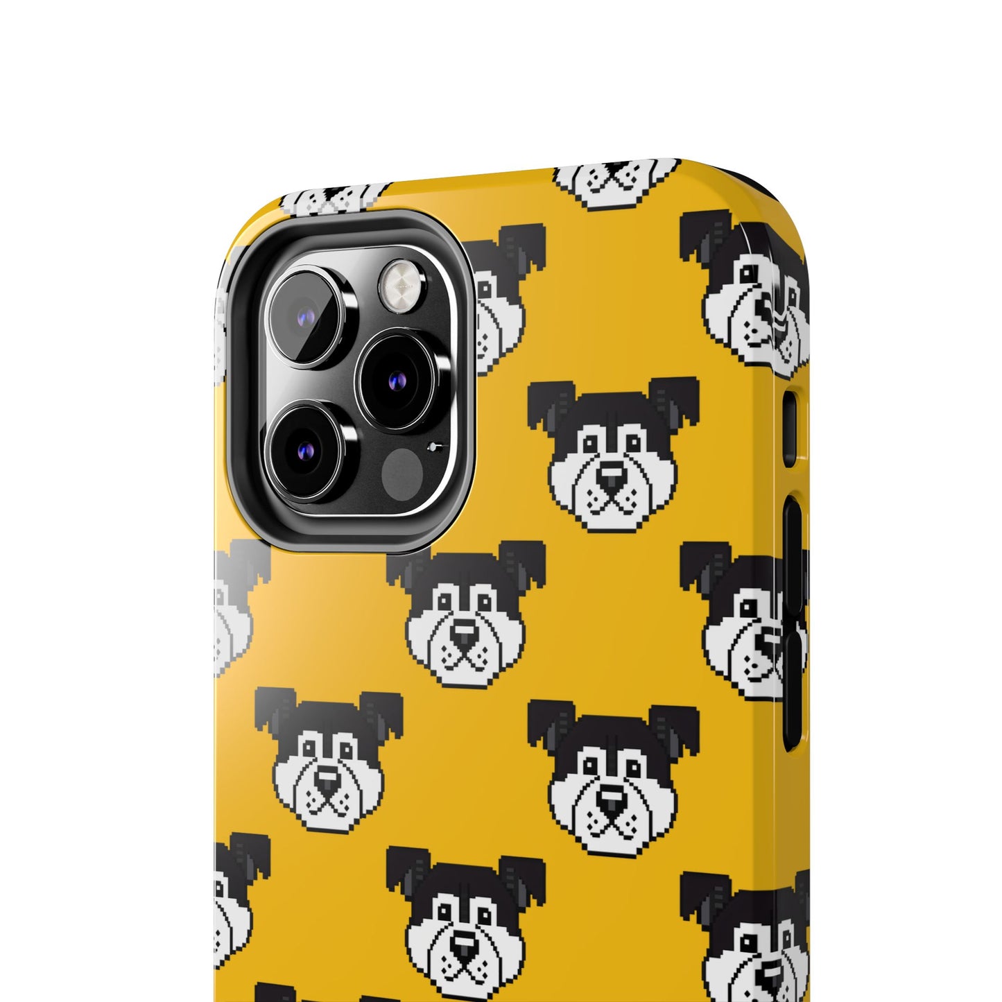 Playful Dog Pattern Tough Phone Case for Pet Lovers - Pixel Art Dog Yellow Background - for iPhone